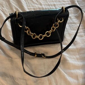 Zara Black Croc-Embossed Crossbody Bag with Gold Chain